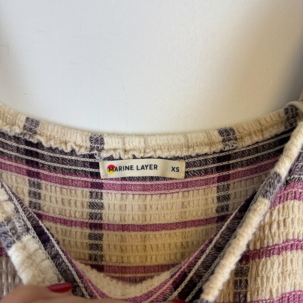 Marine Layer Ivy Smocked Maxi Long Plaid Dress Beige Purple - XS - Picture 4 of 9